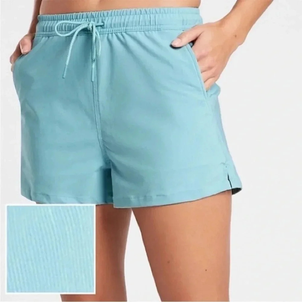 Athleta Marin 5" Board Tie Waist Shorts Aruba Teal + Waterloo Blue Size XS